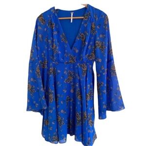 Free People Blue Floral Dress with Bell Sleeves